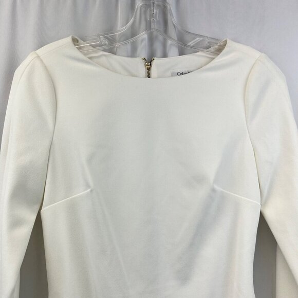 Calvin Klein Sheath Dress Long Flare Sleeve Knee Length Cream Zip Size 2 New - Picture 2 of 10